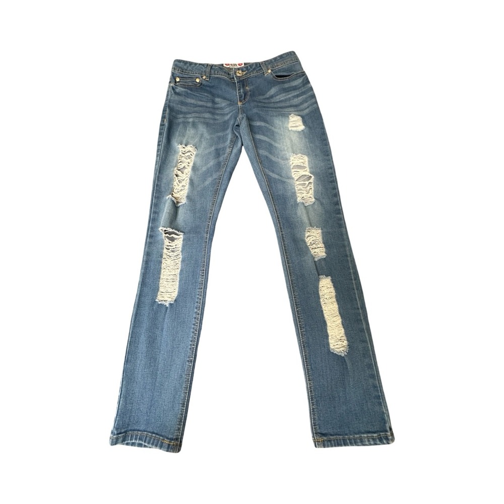 WAM Jeans Womens 9/10 Blue What About Me! Distressed Straight Leg LJ1851 Denim‎